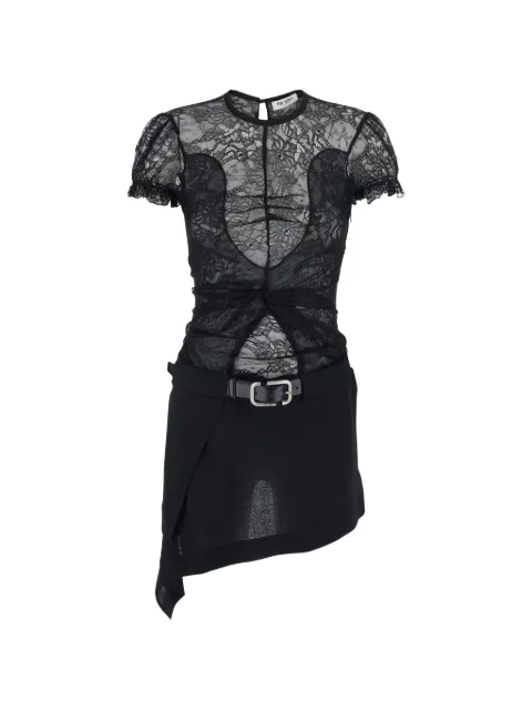 The Attico belted lace-panelled dress Black 261WCA00516MIX123AA