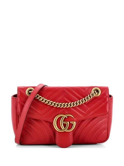 Gucci Pre-Owned GG Marmont Flap Bag Matelasse Leather Small crossbody bag Red ACQGMOM2ZASS1I3B