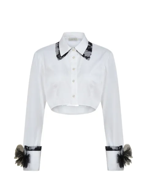 Contessa Mills Raven lace-trimmed cropped shirt White CM6006219WHT