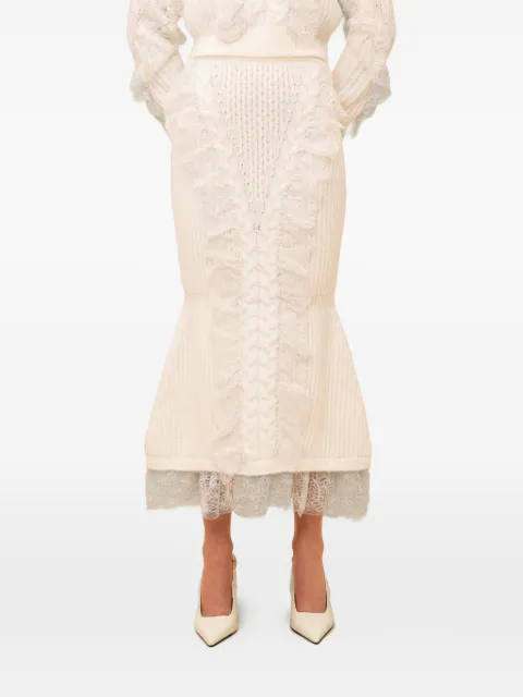 Contessa Mills Wildes lace-trimmed cable-knit skirt White CMS005702CRM