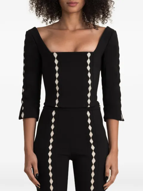 Contessa Mills Leo diamond-patterned square-neck top Black CM6000211BLK