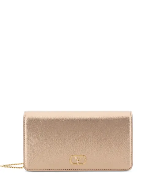 Valentino Garavani VLogo Signature mini shoulder bag In laminated grainy calfskin with jewel logo Gold WP0AY5CHL