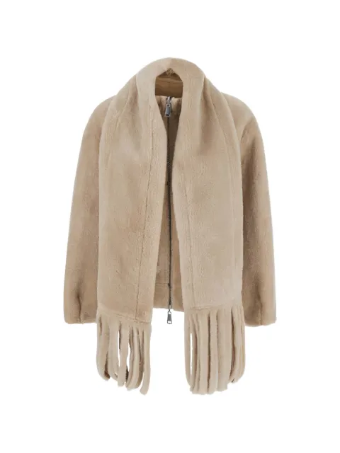 Urbancode fringe-detail reversible coat Neutrals BJ20395SAND