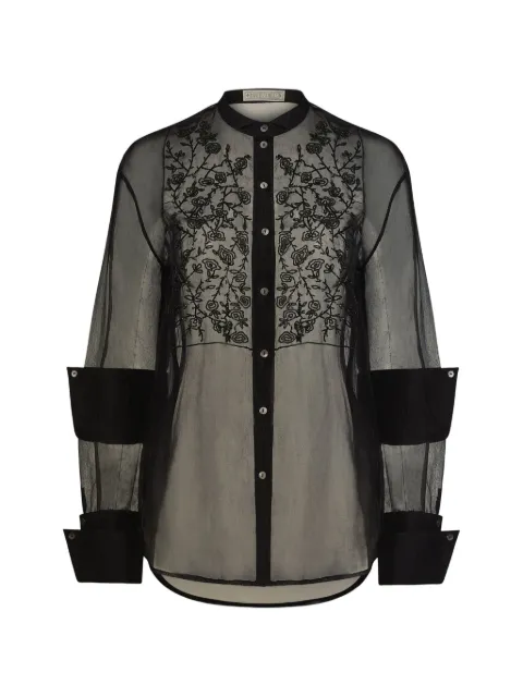 Contessa Mills Winifred bead-embroidered silk-organza shirt Black CM6007229BLK