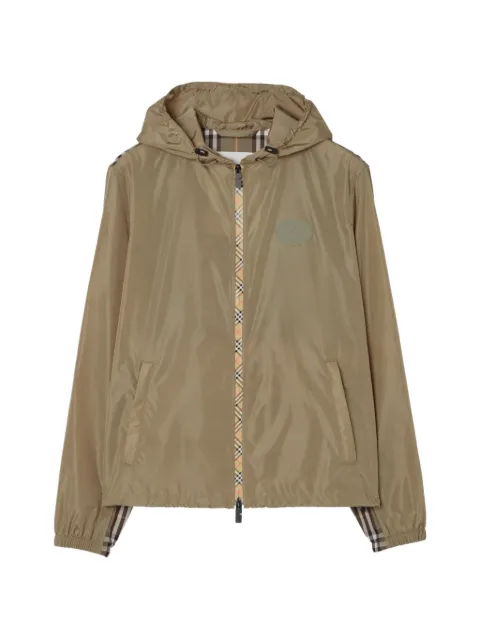 Burberry check-trim nylon hooded jacket Brown 8129382