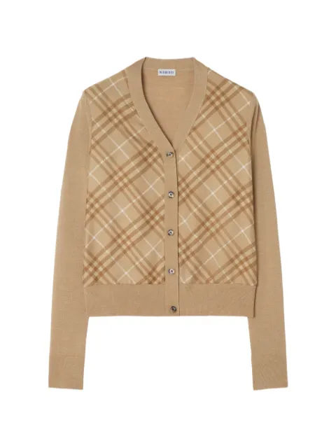 Burberry check panel wool silk cardigan Neutrals 8128351