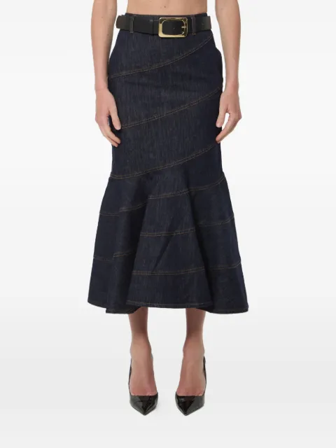 Self-Portrait indigo denim belted midi skirt Blue PF26810MSKBL