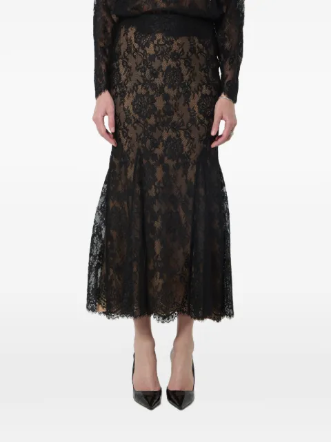 Self-Portrait lace-overlay scalloped-edge midi skirt Black PF26032MSKB