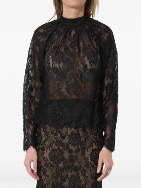 Self-Portrait lace-panelled high-neck blouse Black PF26032TAB