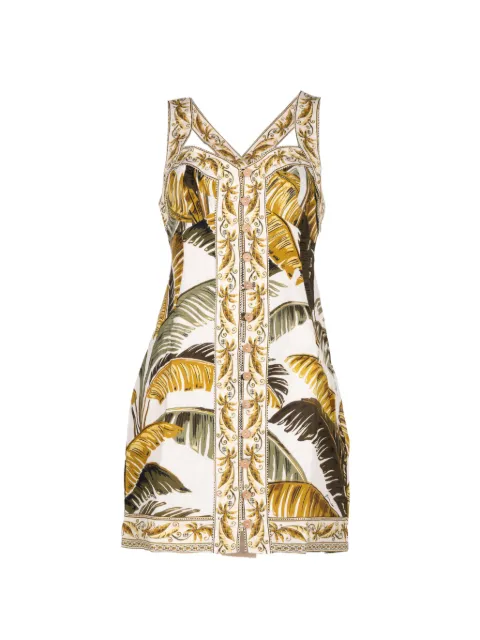 FARM Rio leaf-print mini dress Neutrals 349113