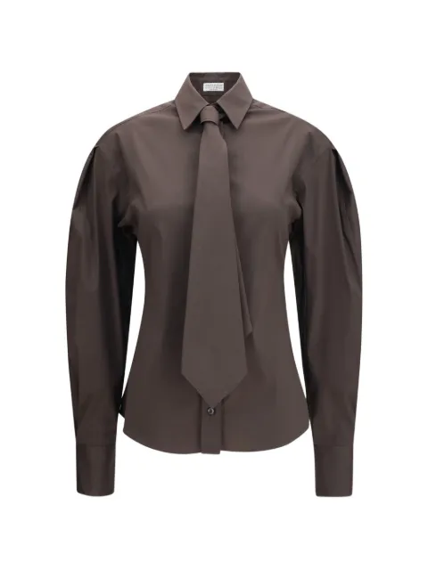Brunello Cucinelli tie-detail puffed-sleeve shirt Brown MP091M3A46C8705