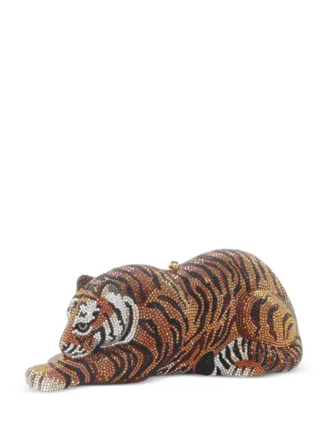 Judith Leiber Wildcat Bengal Tiger crystal-embellished clutch bag Brown M176701