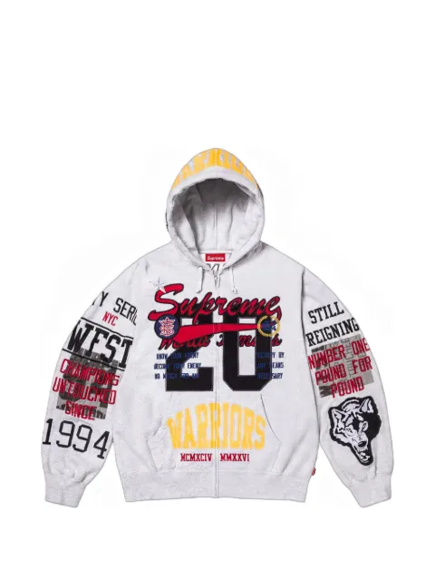 Supreme Warriors appliqué-detailing zip-up hoodie Grey SU27598