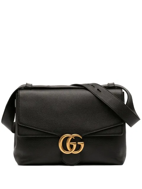 Gucci Pre-Owned 2016-2026 Large GG Marmont Pebbled Calfskin Flap shoulder bag Black XC05W9VB6I1LDCAV