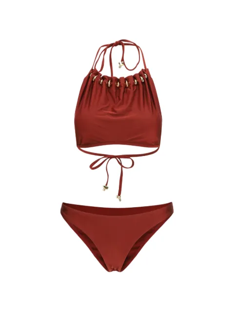 ZIMMERMANN Aster bead-embellished ruched bikini Red 9067WSS261