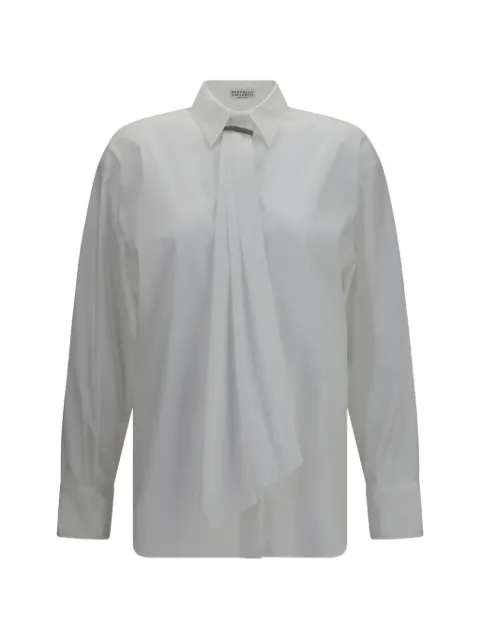 Brunello Cucinelli Monili-embellished draped-panel shirt White MP091M2F06C159