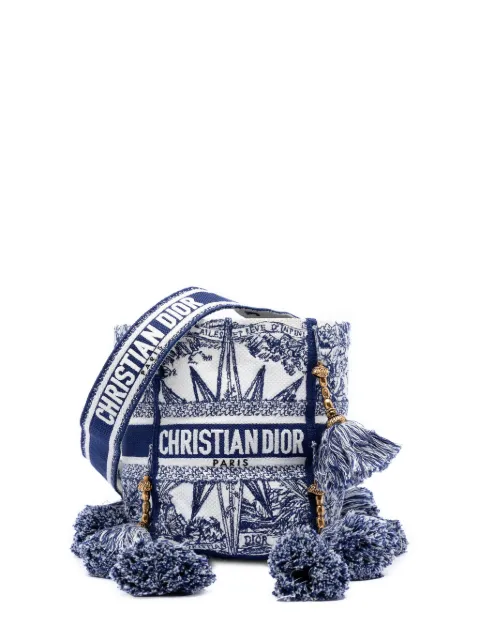 Christian Dior Pre-Owned 2022 Canvas Embroidered Reve d Infini D Bubble bucket bag Blue ATVVW6HOIGDC1ZW0