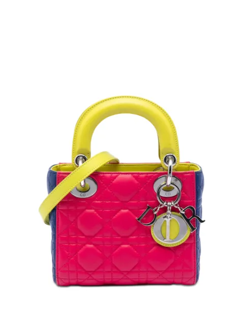 Christian Dior Pre-Owned 2013 Mini Tricolor Lambskin Cannage Lady Dior satchel Pink AIJNU58EJBE7M4JL