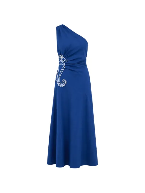 FARM Rio one-shoulder seahorse-embroidery maxi dress Blue 356490