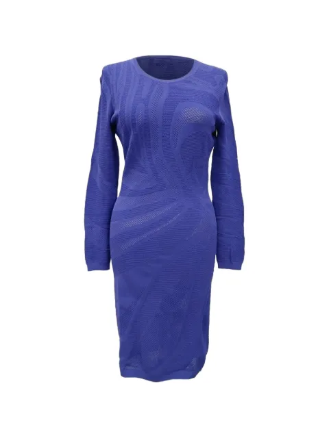 Versace Pre-Owned wavy-pattern long-sleeve dress Blue RFCPUGBCL743712W