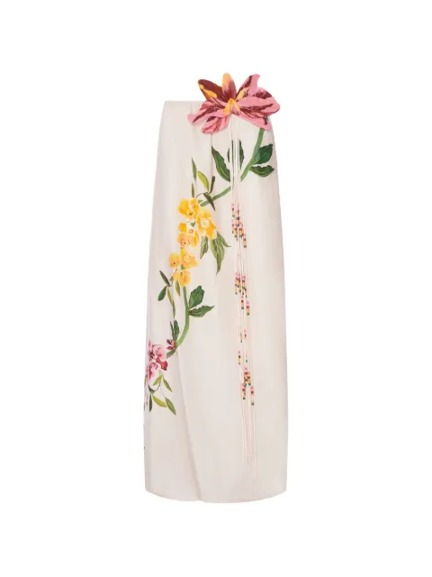 FARM Rio floral-print asymmetric dress Neutrals 347964