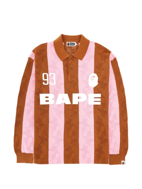 A BATHING APE® striped long-sleeve polo shirt Neutrals 001LTM301311M