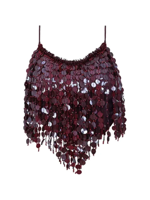 Agua Bendita Nader Cailin sequin-embellished fringed top Red 20693