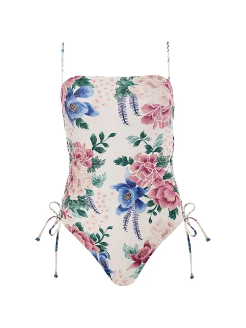 Agua Bendita Nader floral-print lace-up swimsuit White 20645
