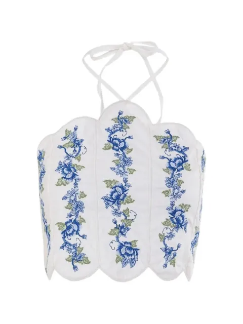 Agua Bendita Nader Serenity floral-embroidered scalloped-edge top White 20656