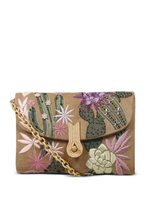 amato daniele Queen Mid Spinoza floral-embroidered clutch bag Brown 877864A