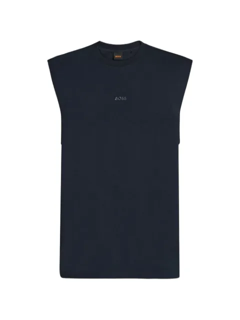 BOSS logo-embroidered sleeveless cotton T-shirt Blue 50559220