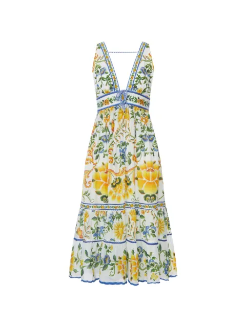 FARM Rio floral-tapestry V-neck midi dress White 355446