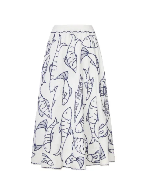 FARM Rio embroidered linen midi skirt White 356450