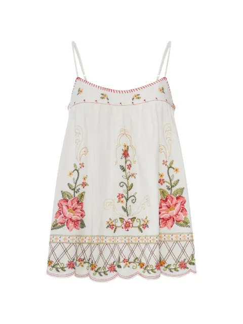 FARM Rio Flower Embroidery scalloped-hem blouse White 355785