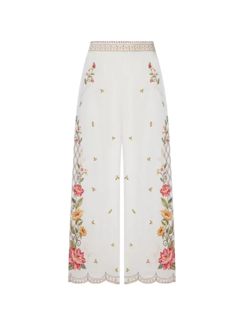 FARM Rio floral-embroidered palazzo pants White 355803