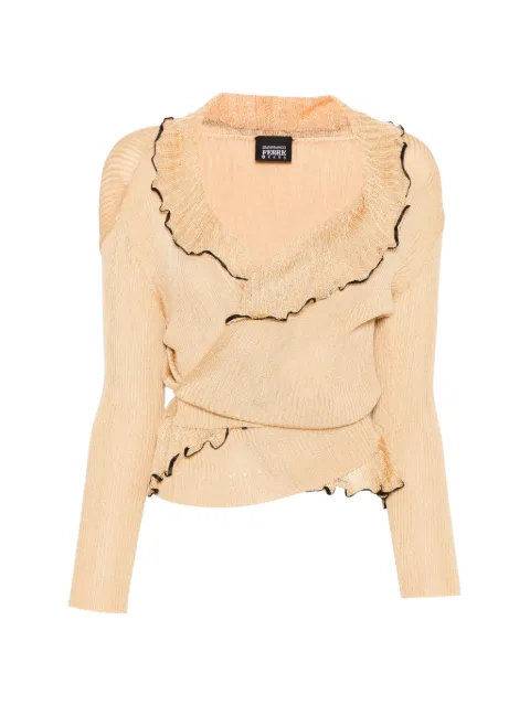 Gianfranco Ferré Pre-Owned 2000s ruffled wrap-front cardigan Orange GF250BNR