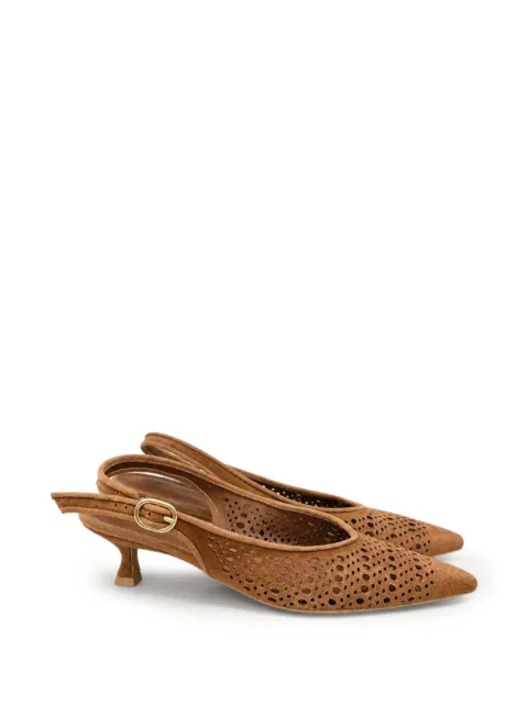 Poche Paris perforated-suede slingback pumps Brown FWSIDONIE600302