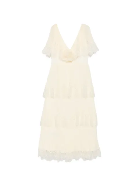 Self-Portrait lace-trim pleated midi dress Yellow PF26039MY
