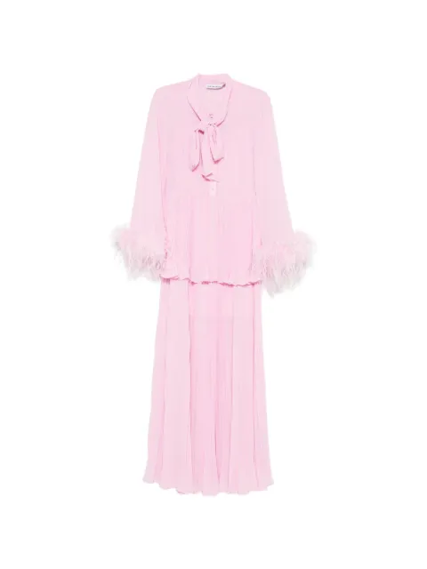 Self-Portrait feather-trim pleated maxi dress Pink PF26008XP