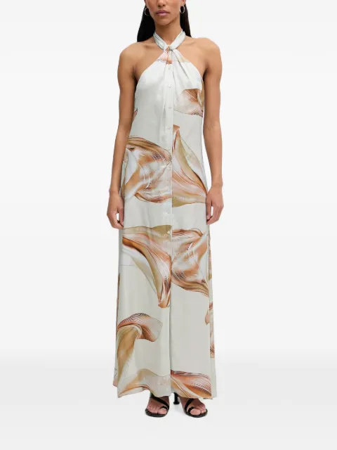 Isabelle Blanche twisted halterneck abstract-print maxi dress Neutrals IS26SSA013