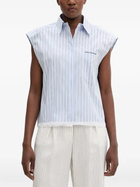 Isabelle Blanche lace-trim striped sleeveless shirt Blue IS26SSC092