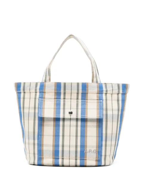 A.P.C. check-pattern flap-pocket tote bag Blue COHTBM67083
