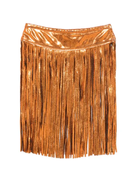 JEREMY SCOTT Pre-Owned 2010s metallic-effect fringed mini skirt Orange JS600BNJ