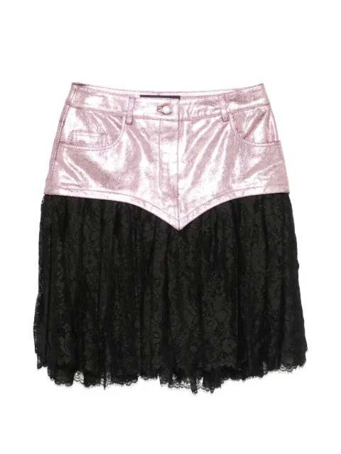 JEREMY SCOTT Pre-Owned 2010s lace-trim leather mini skirt Black JS300BNI