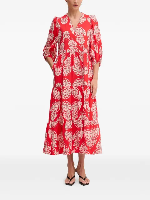 Lola Casademunt damask-print tiered midi dress Red LS2616138