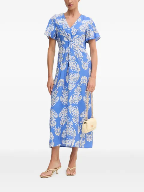 Lola Casademunt damask-print twist-detail midi dress Blue LS2616137
