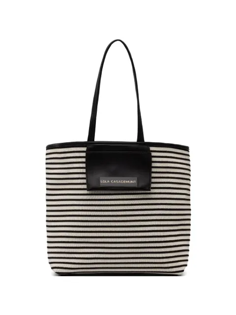 Lola Casademunt striped logo-plaque tote bag Black LS2604088