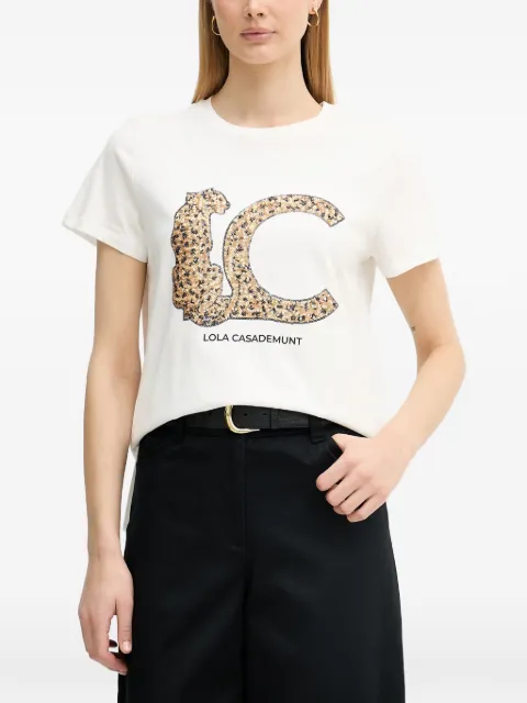 Lola Casademunt sequin-embellished logo-print T-shirt White LS2615004