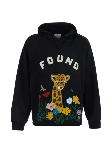 FOUND logo-embroidered bouclé-patch hoodie Black FOPF26HO015200392