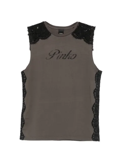 PINKO lace-panelled logo-print top Brown 106562A383